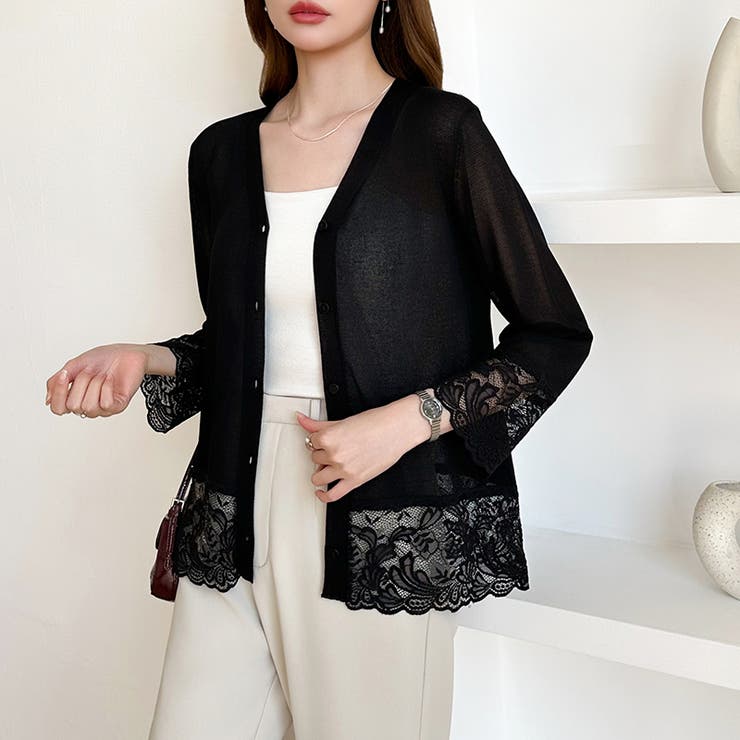 シアーレースの褒められカーディガン レースカーディガン シアーカーディガン | COCOMOMO | 詳細画像28 