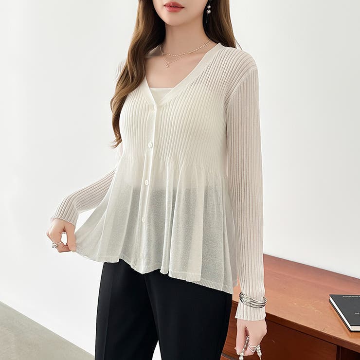 【オンオフ寄り添うとろみシアー】ペプラムカーディガン シアーカーディガン シアー | COCOMOMO | 詳細画像10 