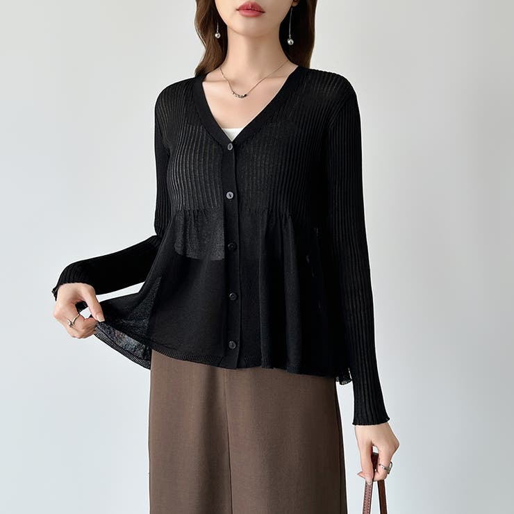 【オンオフ寄り添うとろみシアー】ペプラムカーディガン シアーカーディガン シアー | COCOMOMO | 詳細画像23 