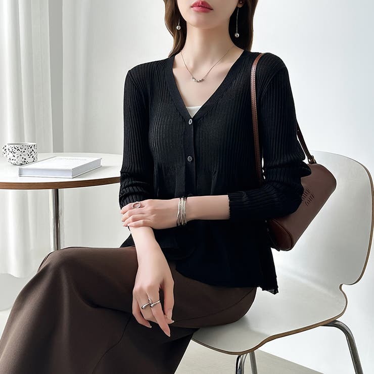 【オンオフ寄り添うとろみシアー】ペプラムカーディガン シアーカーディガン シアー | COCOMOMO | 詳細画像25 