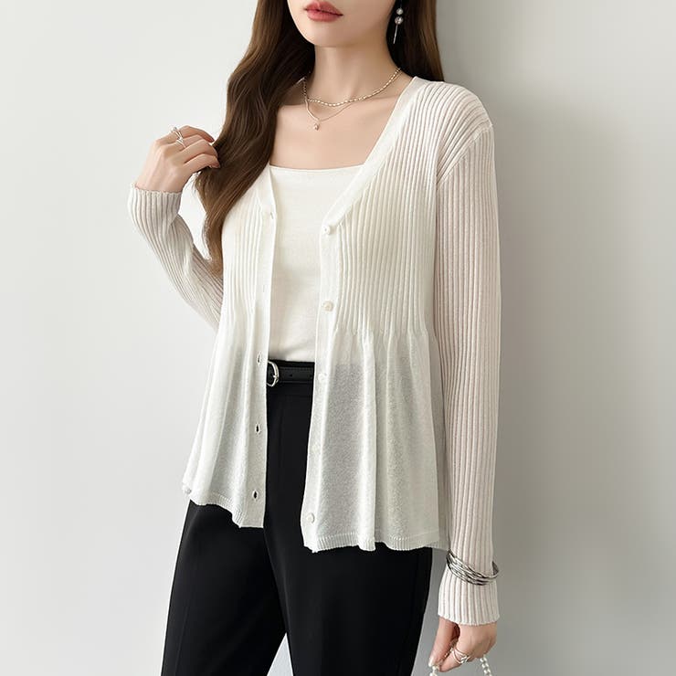 【オンオフ寄り添うとろみシアー】ペプラムカーディガン シアーカーディガン シアー | COCOMOMO | 詳細画像3 