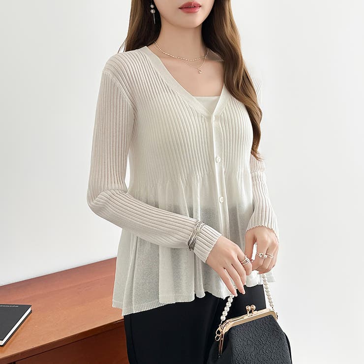 【オンオフ寄り添うとろみシアー】ペプラムカーディガン シアーカーディガン シアー | COCOMOMO | 詳細画像9 