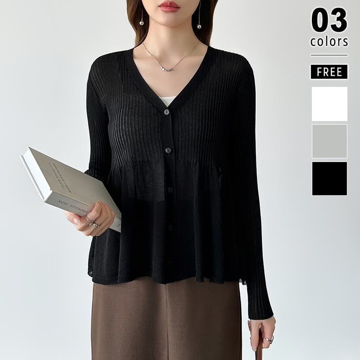 ブラック | 【オンオフ寄り添うとろみシアー】ペプラムカーディガン シアーカーディガン シアー | COCOMOMO