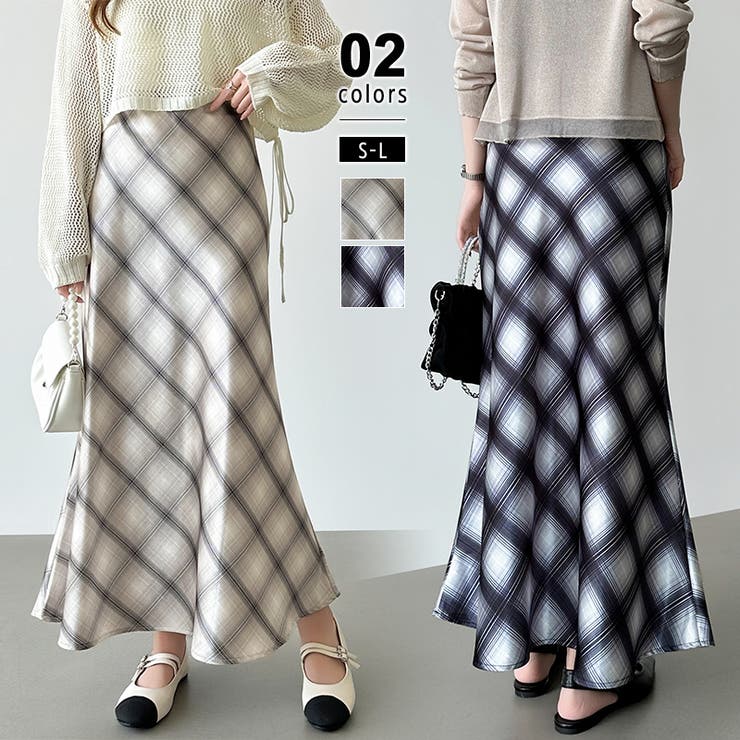 艶めくチェック柄マーメイド チェックスカート マーメイドスカート | COCOMOMO | 詳細画像1 