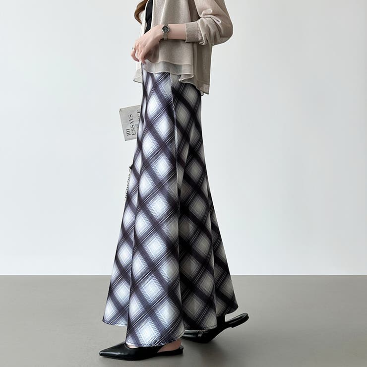 艶めくチェック柄マーメイド チェックスカート マーメイドスカート | COCOMOMO | 詳細画像13 