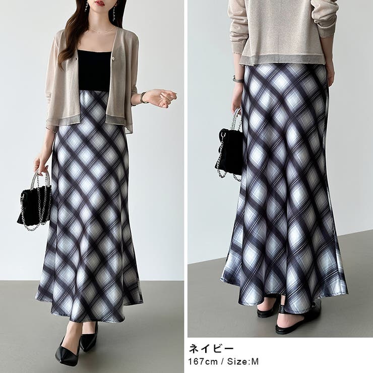 艶めくチェック柄マーメイド チェックスカート マーメイドスカート | COCOMOMO | 詳細画像14 