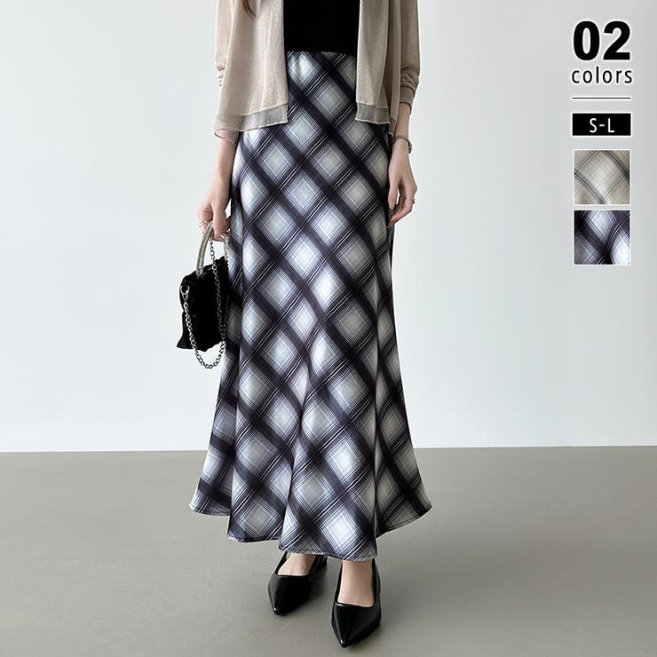 ネイビー | 艶めくチェック柄マーメイド チェックスカート マーメイドスカート | COCOMOMO