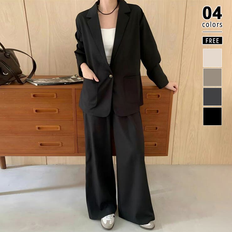 ブラック | 大人のこなれ感 セットアップ パンツスーツ | COCOMOMO