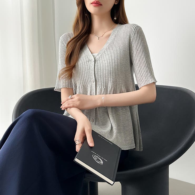 Vネックペプラムシアーカーディガン ペプラムカーディガン サマーニット | COCOMOMO | 詳細画像9 