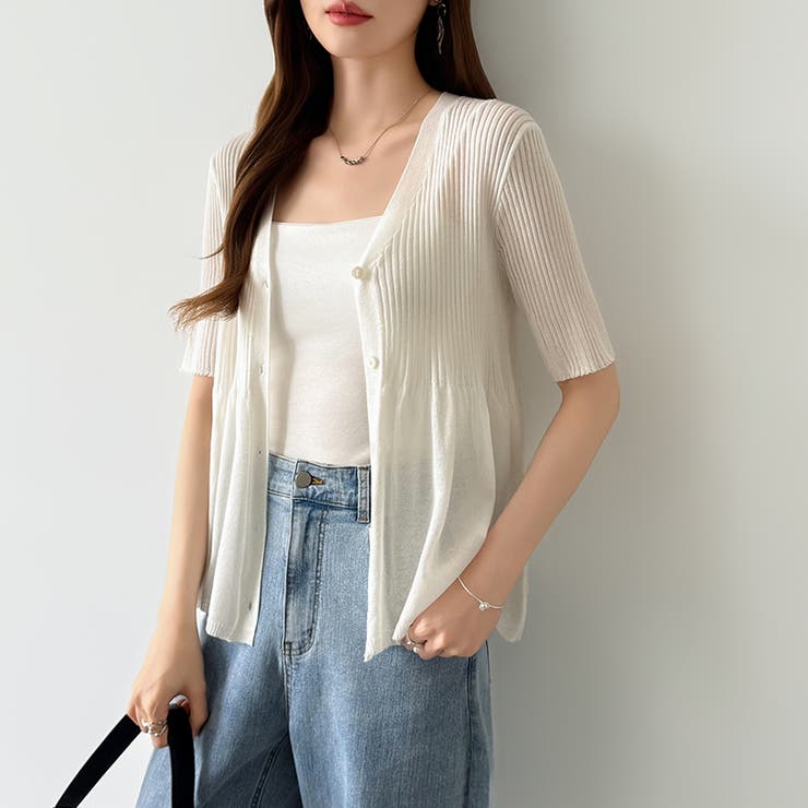 Vネックペプラムシアーカーディガン ペプラムカーディガン サマーニット | COCOMOMO | 詳細画像14 