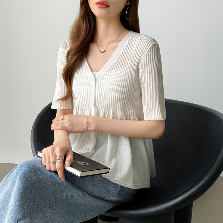 Vネックペプラムシアーカーディガン ペプラムカーディガン サマーニット | COCOMOMO | 詳細画像18 