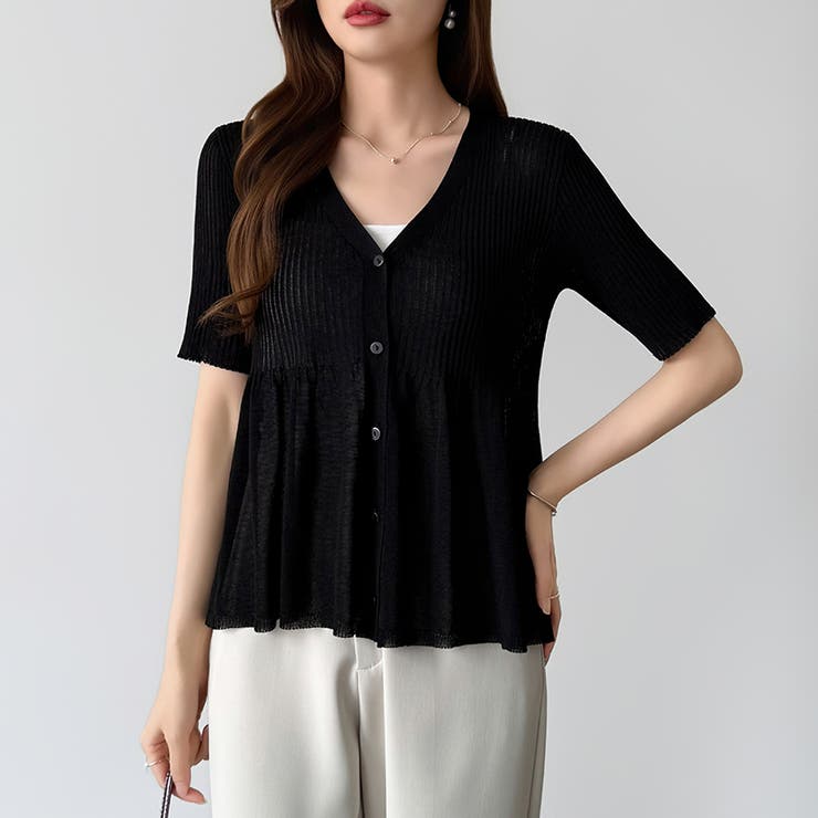 Vネックペプラムシアーカーディガン ペプラムカーディガン サマーニット | COCOMOMO | 詳細画像24 