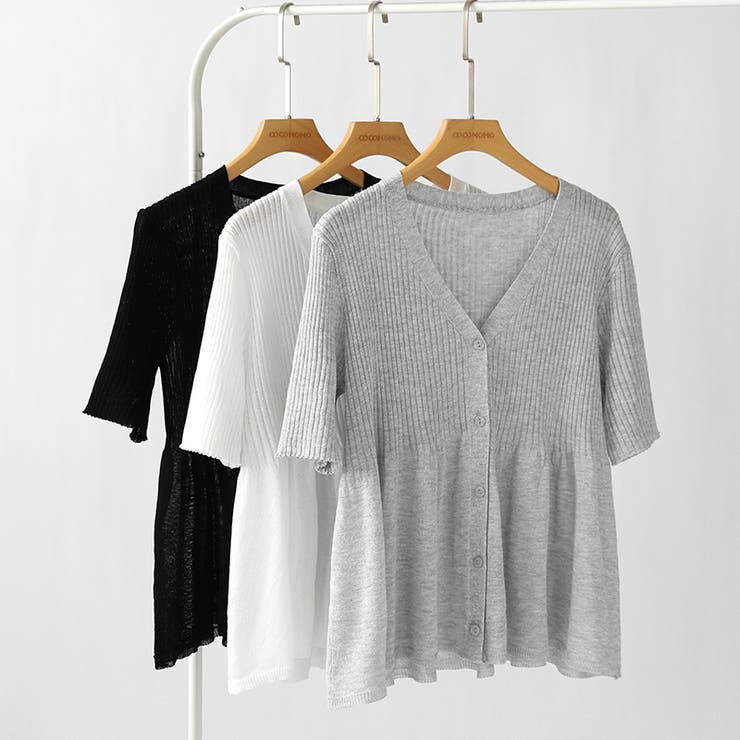 Vネックペプラムシアーカーディガン ペプラムカーディガン サマーニット | COCOMOMO | 詳細画像28 