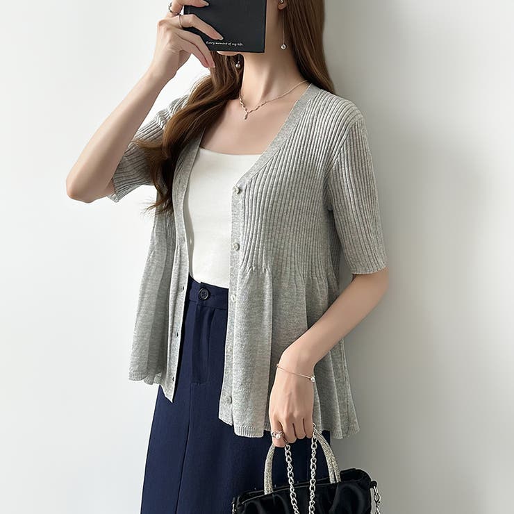 Vネックペプラムシアーカーディガン ペプラムカーディガン サマーニット | COCOMOMO | 詳細画像2 