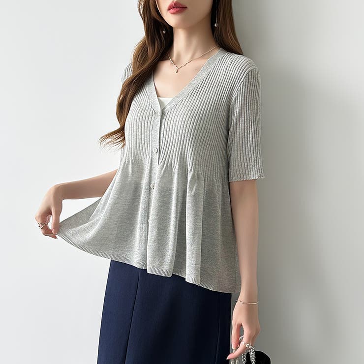 Vネックペプラムシアーカーディガン ペプラムカーディガン サマーニット | COCOMOMO | 詳細画像4 