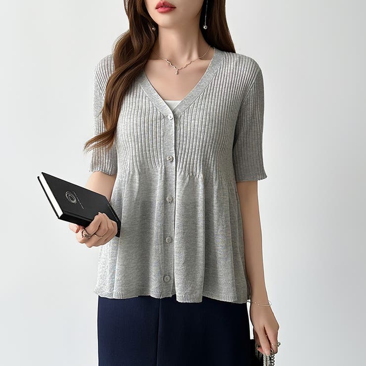 Vネックペプラムシアーカーディガン ペプラムカーディガン サマーニット | COCOMOMO | 詳細画像5 