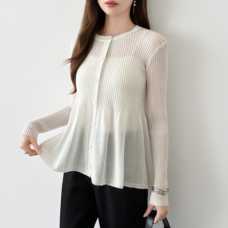 リブ×ペプラムのシアーカーディガン ペプラムカーディガン カーディガン | COCOMOMO | 詳細画像13 