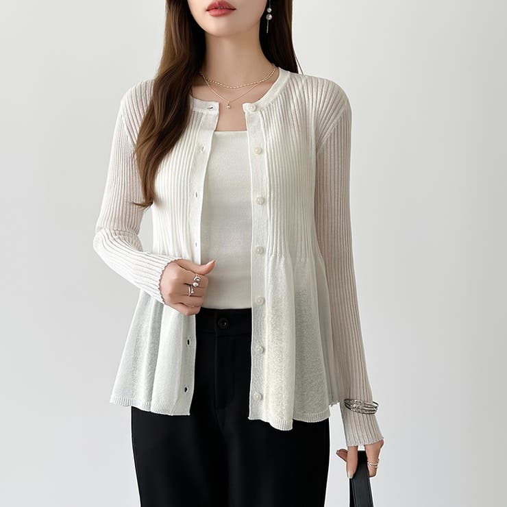 リブ×ペプラムのシアーカーディガン ペプラムカーディガン カーディガン | COCOMOMO | 詳細画像15 