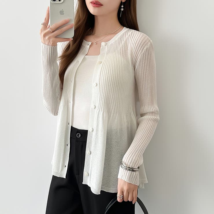 リブ×ペプラムのシアーカーディガン ペプラムカーディガン カーディガン | COCOMOMO | 詳細画像16 