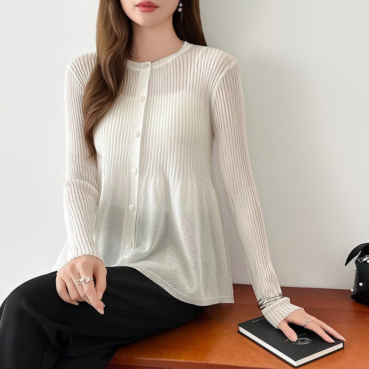 リブ×ペプラムのシアーカーディガン ペプラムカーディガン カーディガン | COCOMOMO | 詳細画像18 