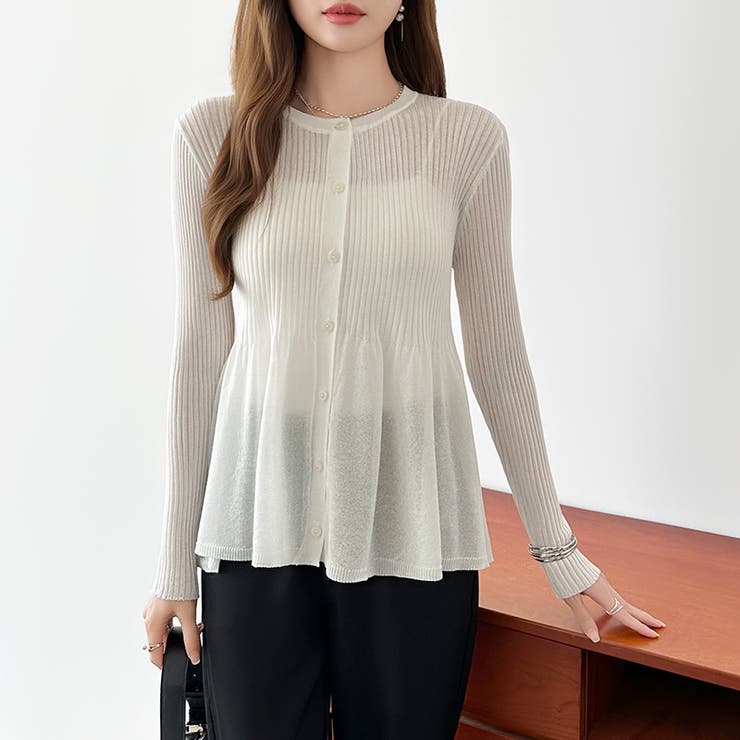 リブ×ペプラムのシアーカーディガン ペプラムカーディガン カーディガン | COCOMOMO | 詳細画像19 