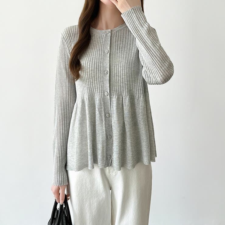 リブ×ペプラムのシアーカーディガン ペプラムカーディガン カーディガン | COCOMOMO | 詳細画像2 