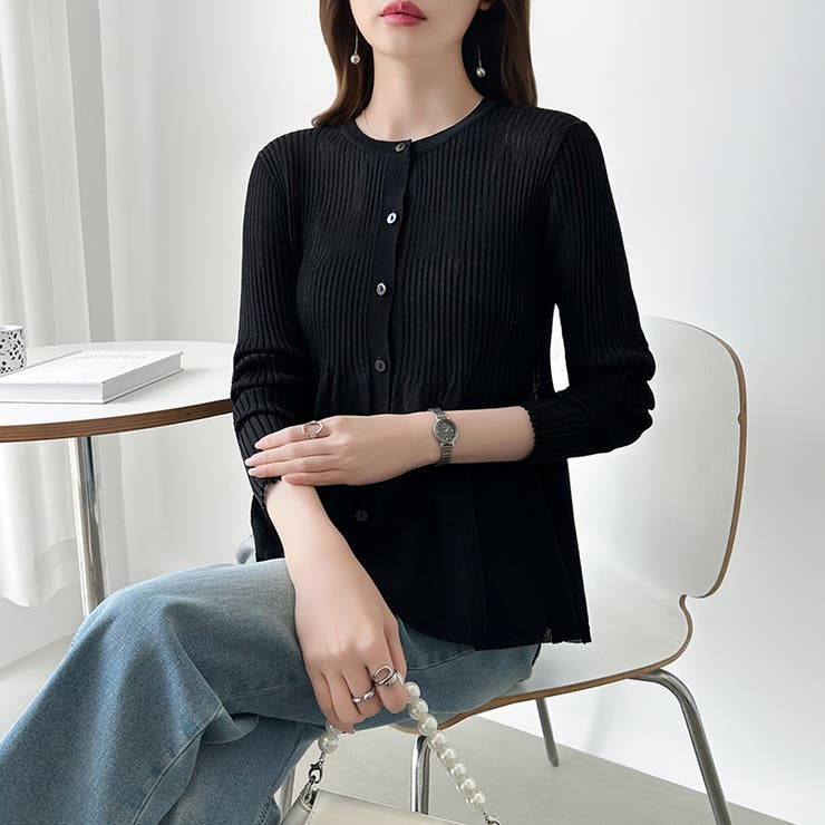 リブ×ペプラムのシアーカーディガン ペプラムカーディガン カーディガン | COCOMOMO | 詳細画像29 