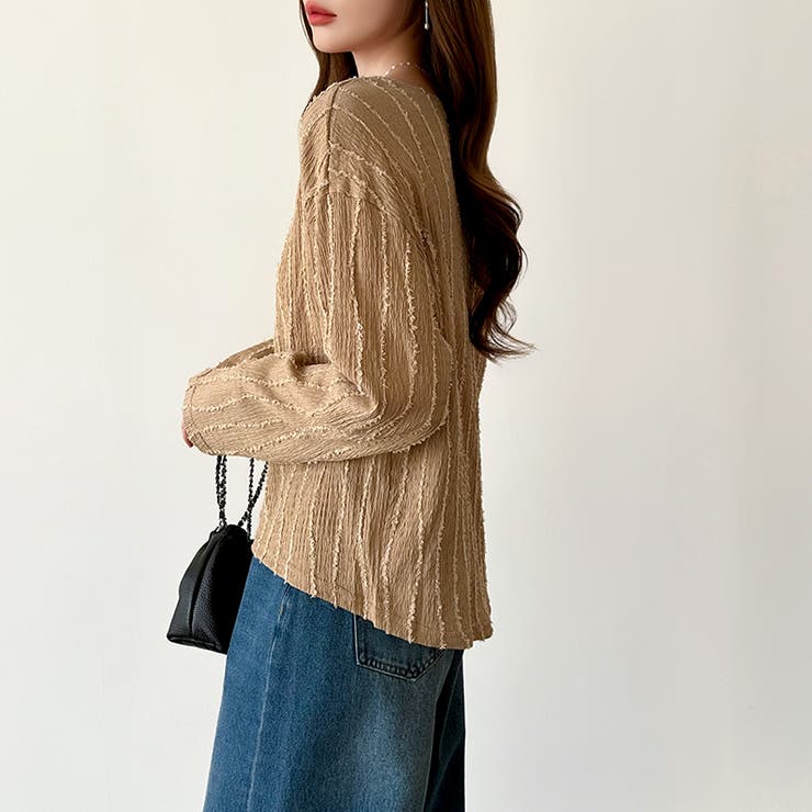 フリンジジャガード カットソー ロンT | COCOMOMO | 詳細画像18 