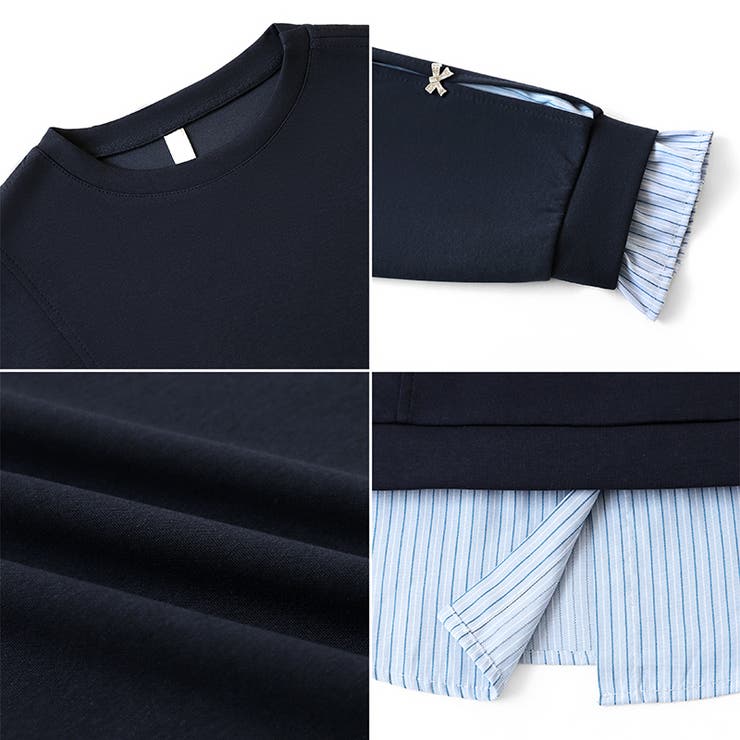 ちら見せストライプレイヤード風トップス スウェット ビジューリボン | COCOMOMO | 詳細画像11 