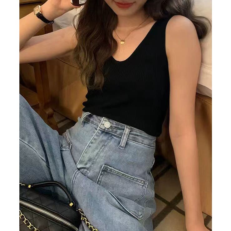 【インナーにもトップスにも】前後2wayリブタンクトップ タンクトップ Vネック | COCOMOMO | 詳細画像11 