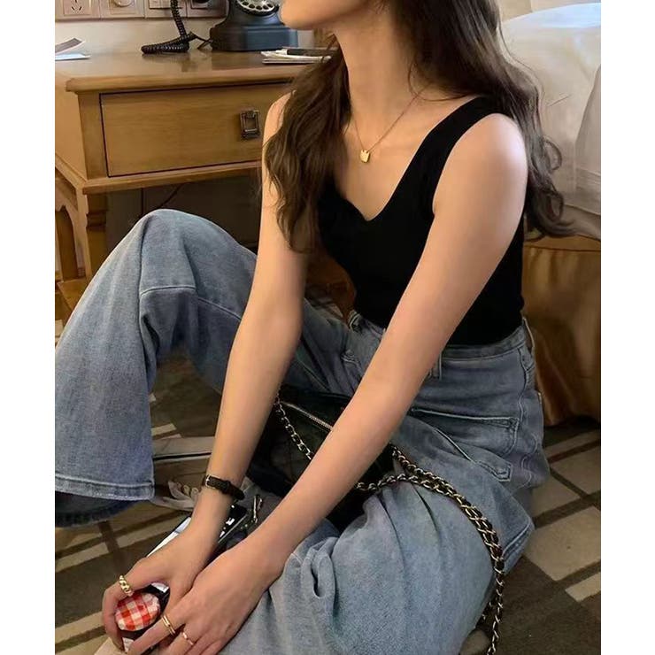 【インナーにもトップスにも】前後2wayリブタンクトップ タンクトップ Vネック | COCOMOMO | 詳細画像13 