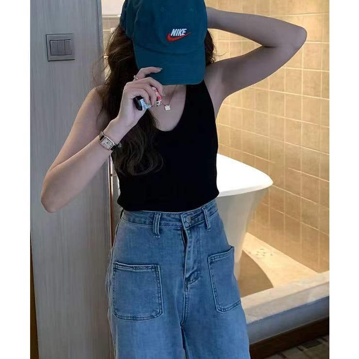 【インナーにもトップスにも】前後2wayリブタンクトップ タンクトップ Vネック | COCOMOMO | 詳細画像15 