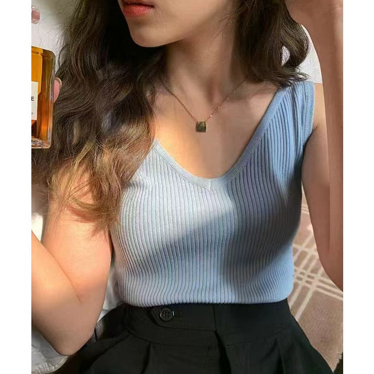 【インナーにもトップスにも】前後2wayリブタンクトップ タンクトップ Vネック | COCOMOMO | 詳細画像19 