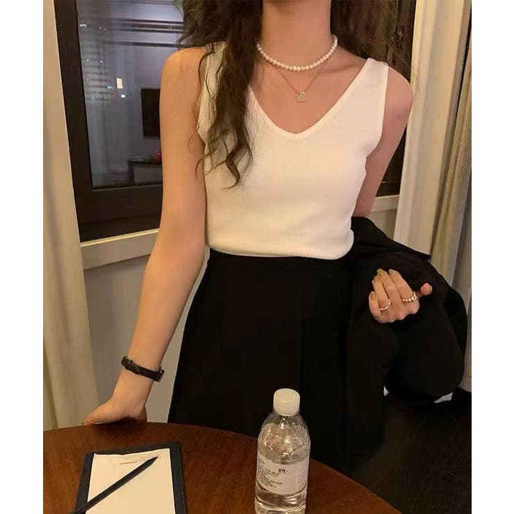 【インナーにもトップスにも】前後2wayリブタンクトップ タンクトップ Vネック | COCOMOMO | 詳細画像2 