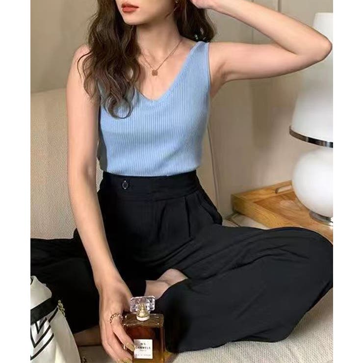 【インナーにもトップスにも】前後2wayリブタンクトップ タンクトップ Vネック | COCOMOMO | 詳細画像24 