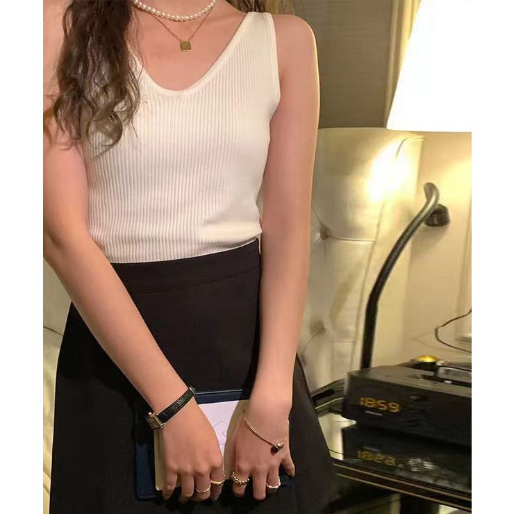 【インナーにもトップスにも】前後2wayリブタンクトップ タンクトップ Vネック | COCOMOMO | 詳細画像3 