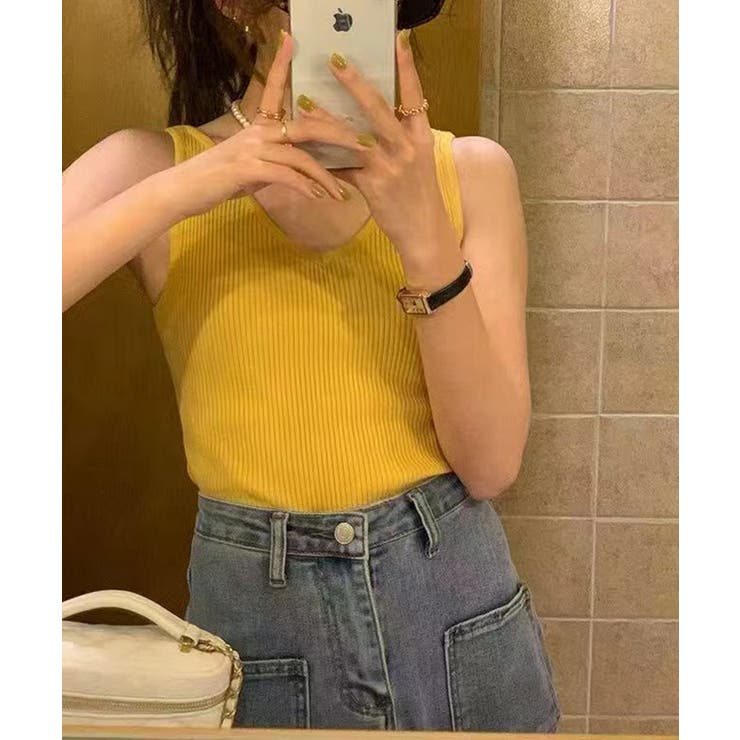 【インナーにもトップスにも】前後2wayリブタンクトップ タンクトップ Vネック | COCOMOMO | 詳細画像29 