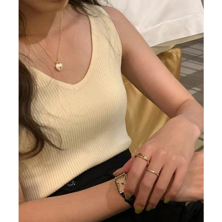 【インナーにもトップスにも】前後2wayリブタンクトップ タンクトップ Vネック | COCOMOMO | 詳細画像32 