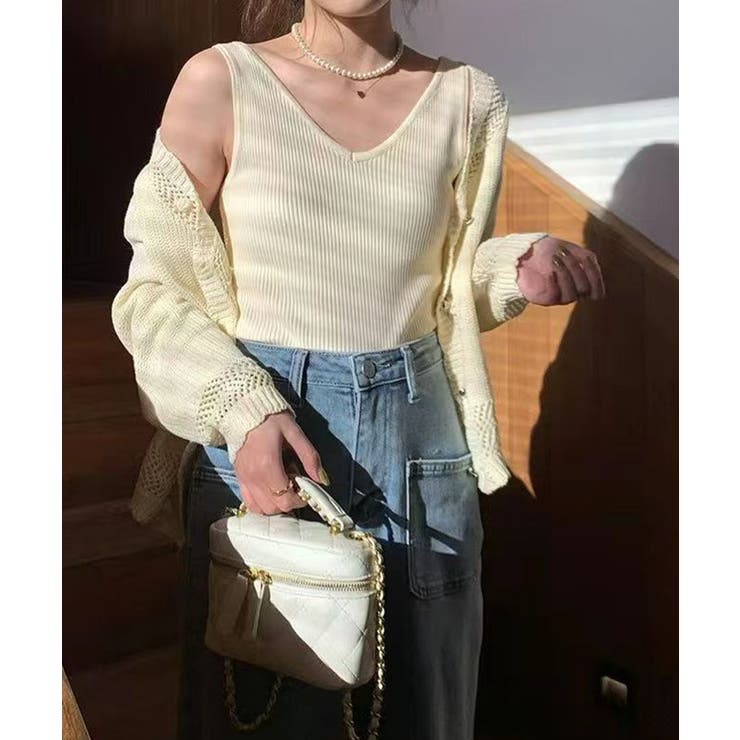 【インナーにもトップスにも】前後2wayリブタンクトップ タンクトップ Vネック | COCOMOMO | 詳細画像33 