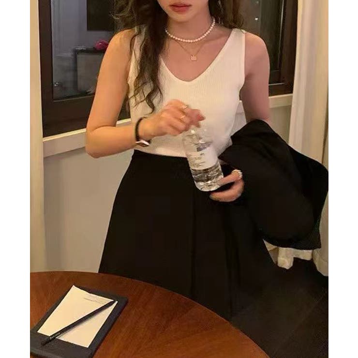 【インナーにもトップスにも】前後2wayリブタンクトップ タンクトップ Vネック | COCOMOMO | 詳細画像4 