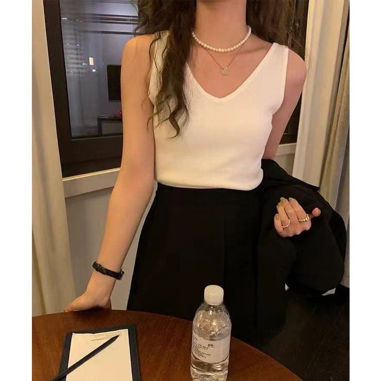 【インナーにもトップスにも】前後2wayリブタンクトップ タンクトップ Vネック | COCOMOMO | 詳細画像7 