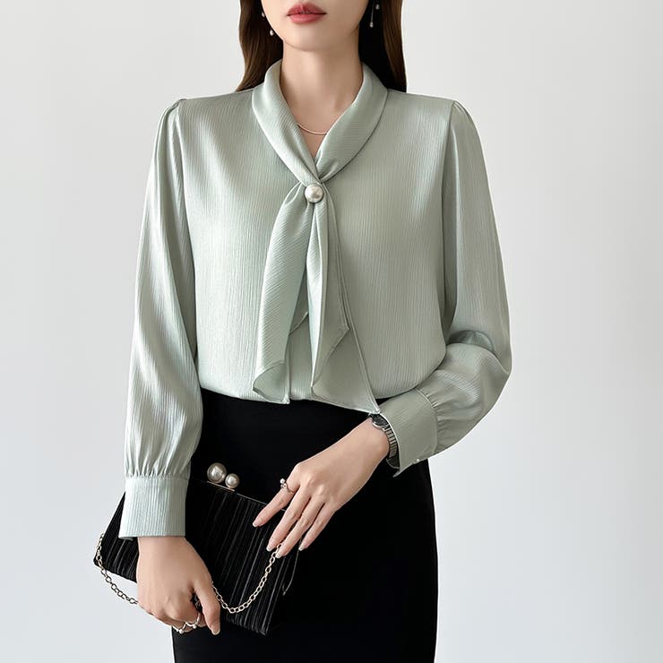 【アクセいらずで華やぐ】パール付きブラウス ボウタイブラウス ブラウス | COCOMOMO | 詳細画像11 