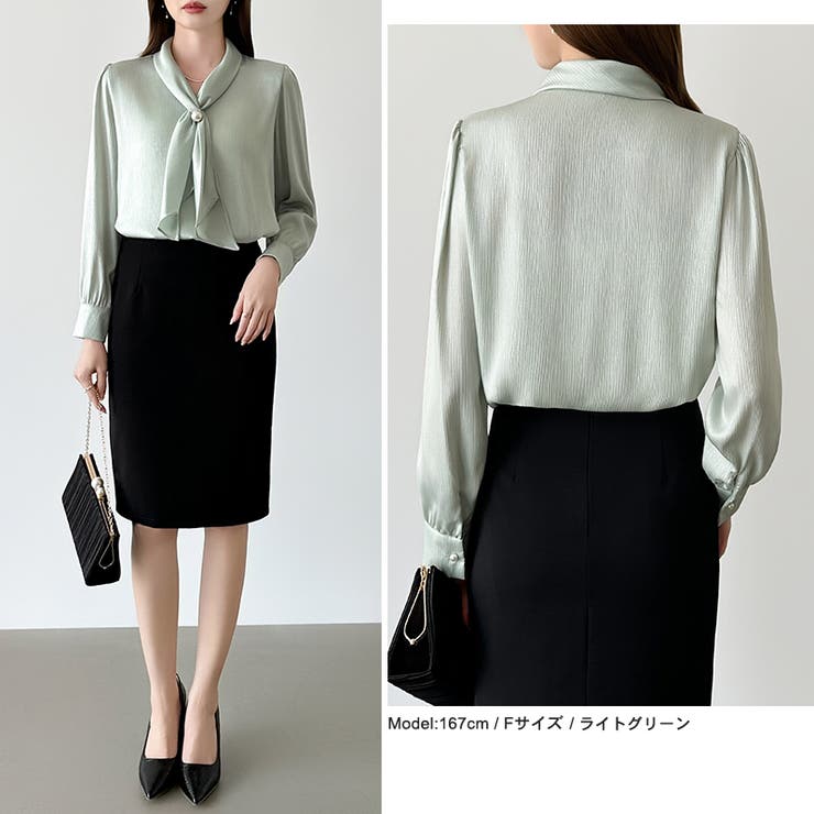 【アクセいらずで華やぐ】パール付きブラウス ボウタイブラウス ブラウス | COCOMOMO | 詳細画像13 