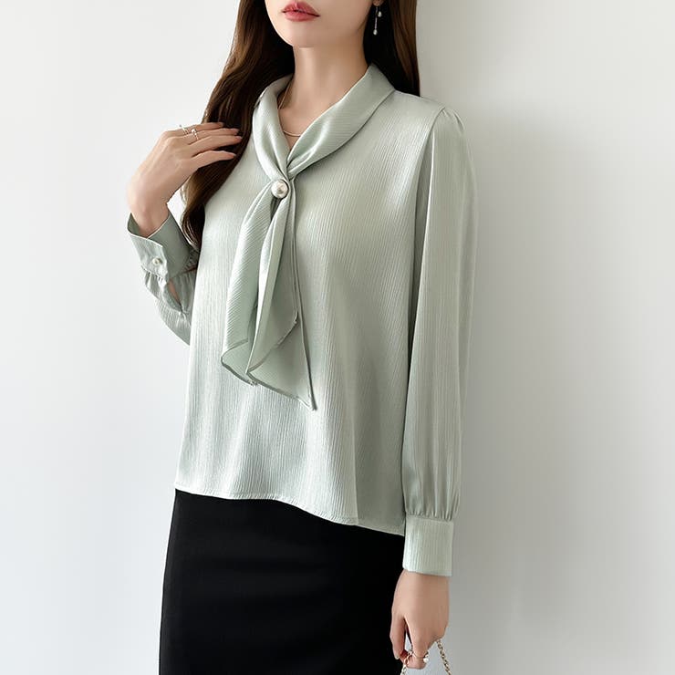 【アクセいらずで華やぐ】パール付きブラウス ボウタイブラウス ブラウス | COCOMOMO | 詳細画像15 