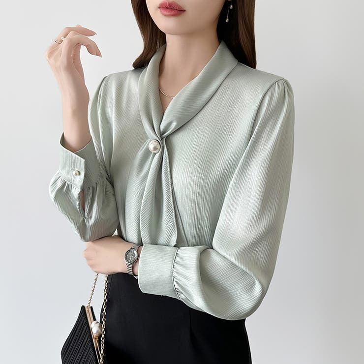 【アクセいらずで華やぐ】パール付きブラウス ボウタイブラウス ブラウス | COCOMOMO | 詳細画像17 