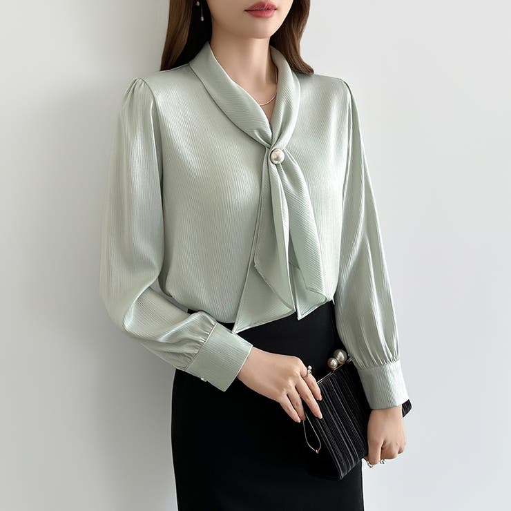 【アクセいらずで華やぐ】パール付きブラウス ボウタイブラウス ブラウス | COCOMOMO | 詳細画像18 