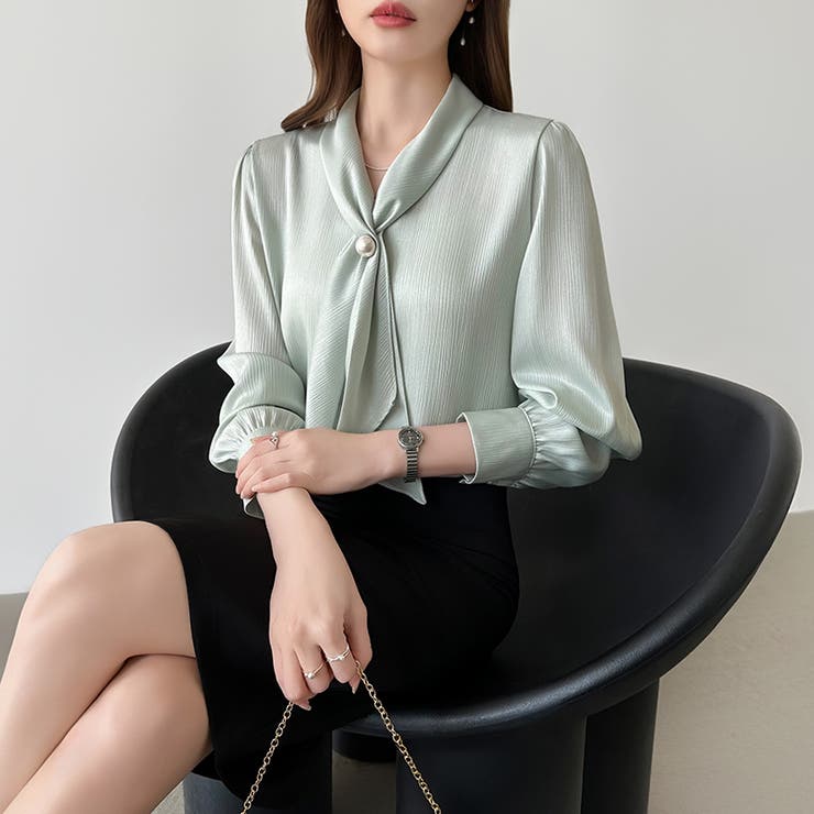 【アクセいらずで華やぐ】パール付きブラウス ボウタイブラウス ブラウス | COCOMOMO | 詳細画像19 