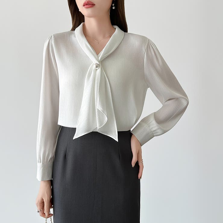 【アクセいらずで華やぐ】パール付きブラウス ボウタイブラウス ブラウス | COCOMOMO | 詳細画像2 