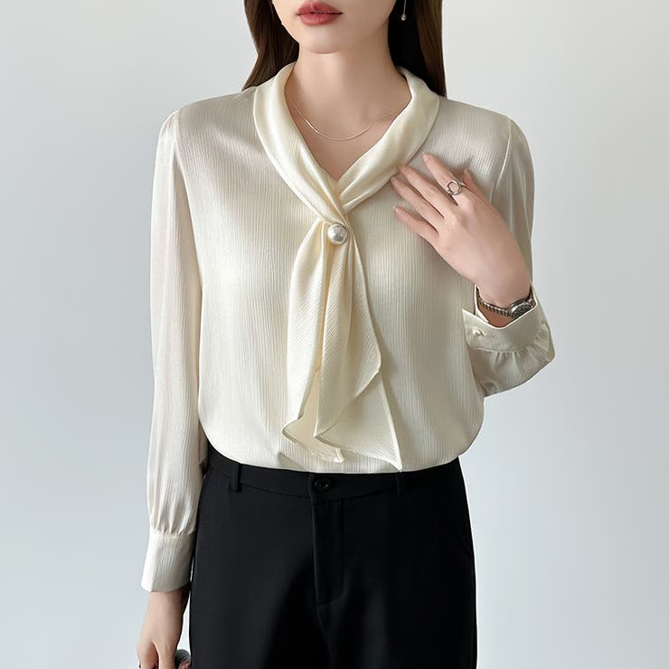 【アクセいらずで華やぐ】パール付きブラウス ボウタイブラウス ブラウス | COCOMOMO | 詳細画像20 