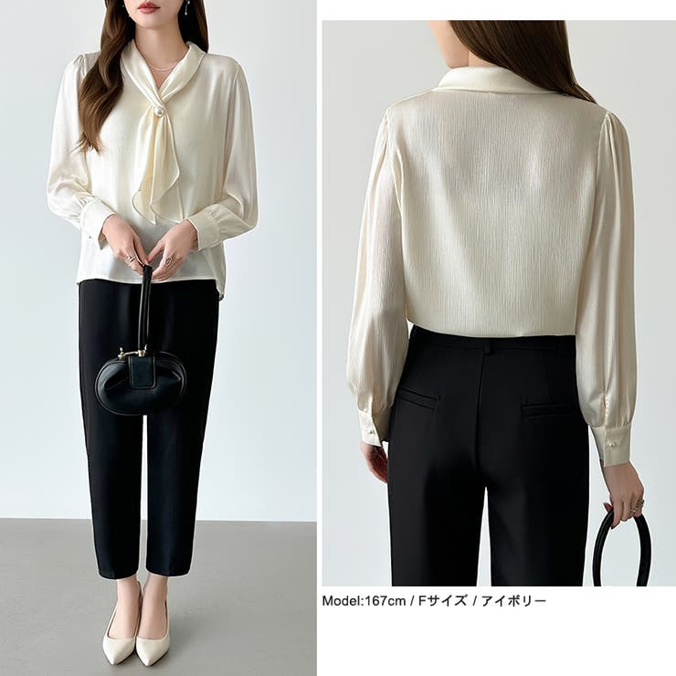 【アクセいらずで華やぐ】パール付きブラウス ボウタイブラウス ブラウス | COCOMOMO | 詳細画像22 